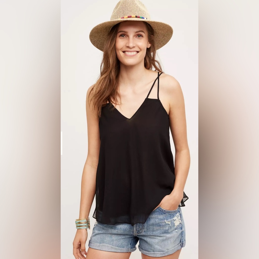 Anthropologie HD in Paris Nella Silk Tank Top Black Size 6